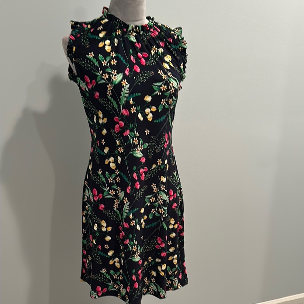 Tommy Hilfiger Sleeveless Floral Dress with Light Ruffles at Neck and Shoulders